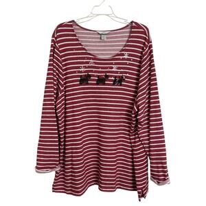 CJ Banks Scottie Dog Red Striped Long Sleeve Top Size 3X Christmas Holiday